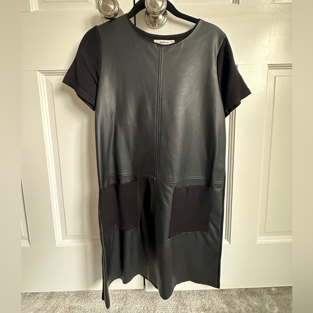 Zara Knit Black Faux Leather Dress - Size M
